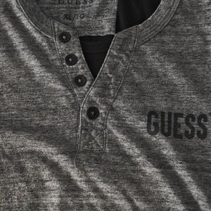 GUESS Men’s Dark Gray Henley Long Sleeve Shirt